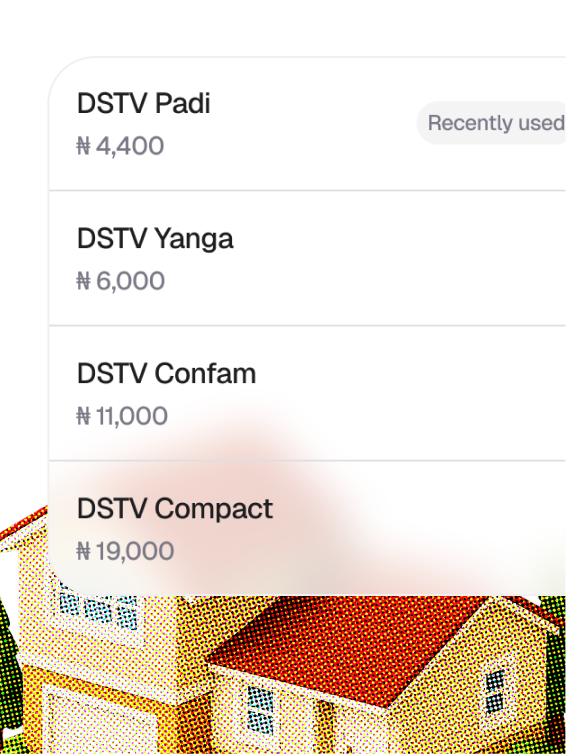 Bill payment screen showing DSTV subscription plans